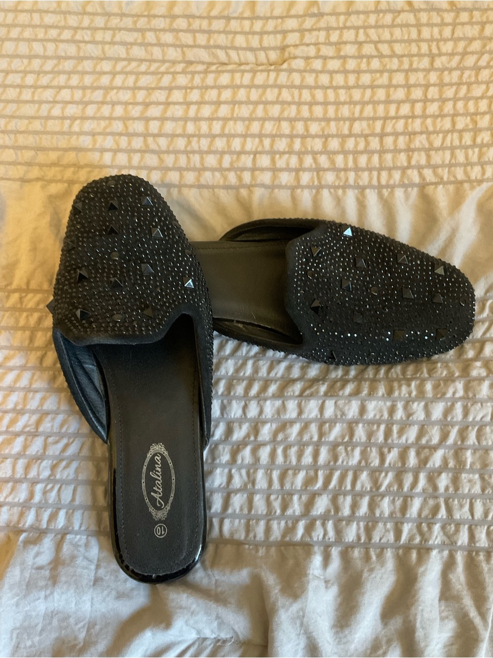 Atalina Black Jeweled Slip-On Mules Size 9/10